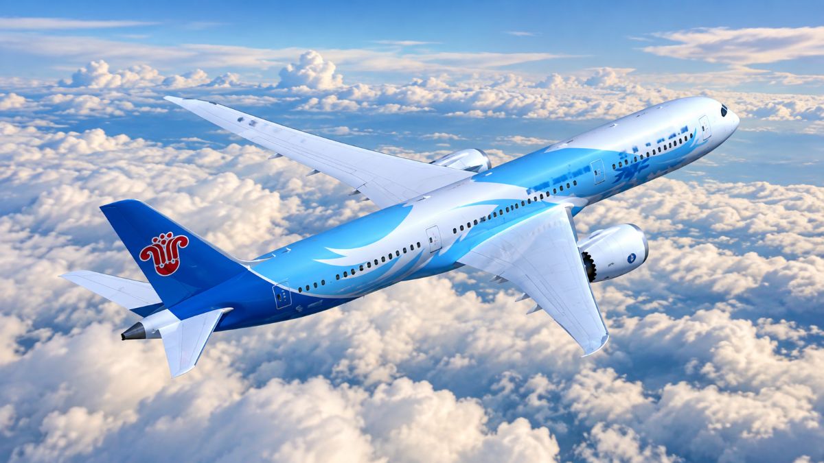 China southern airlines boeing 777-300er widebody passenger aircraft taxiing on the runway for a long haul european flight.