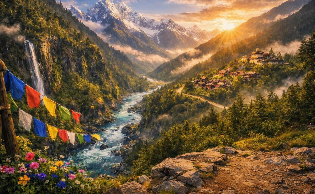Anini and mechuka hidden valleys of arunachal pradesh with himalayan mountains, rivers and green landscapes