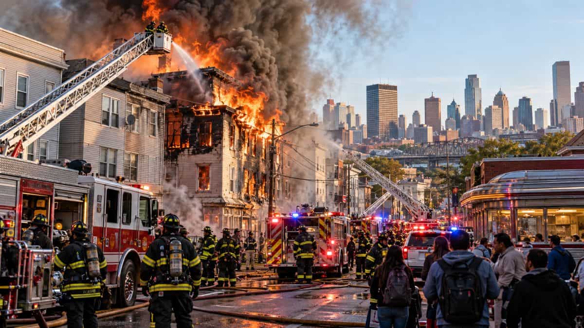 East newark fire damages buildings near tops diner in new jersey
