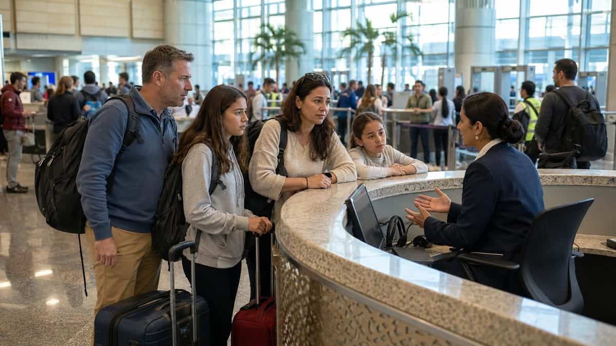 International travellers reporting service complaints at a modern egyptian airport