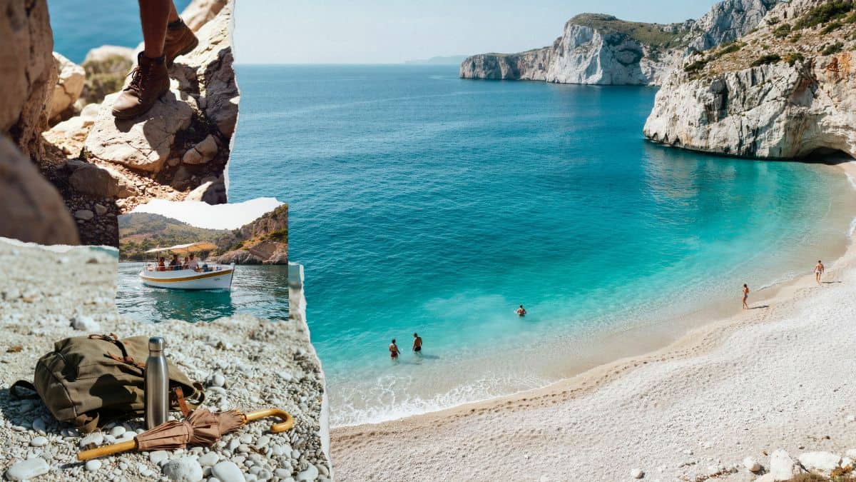 Fragmented narrative of seychelles beach in ikaria, greece