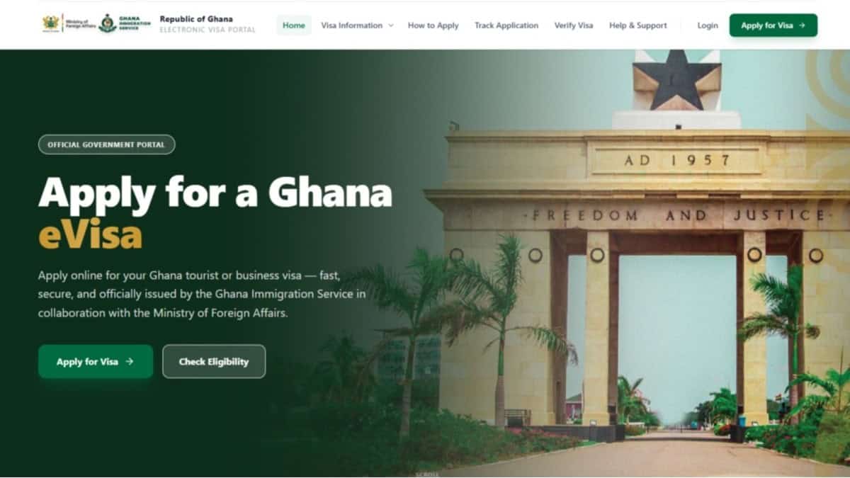 Ghana e-visa portal showing online visa application services for international travellers