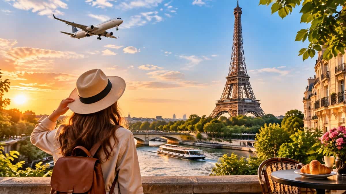 Traveler looking at eiffel tower