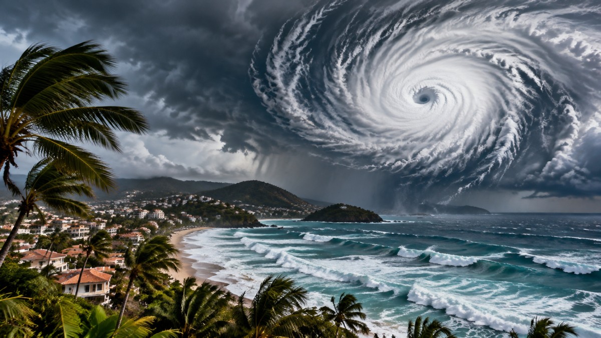 Large hurricane cloud over coast
