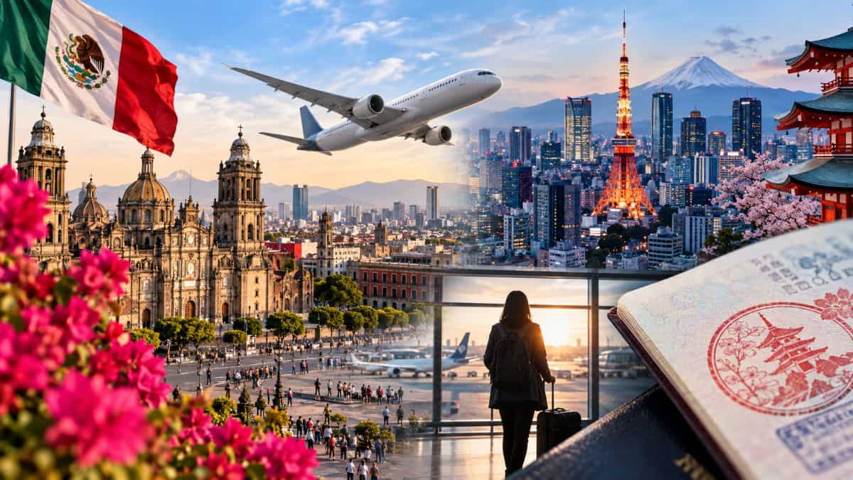 Japan visa holders travelling to mexico with tokyo and mexico city travel imagery