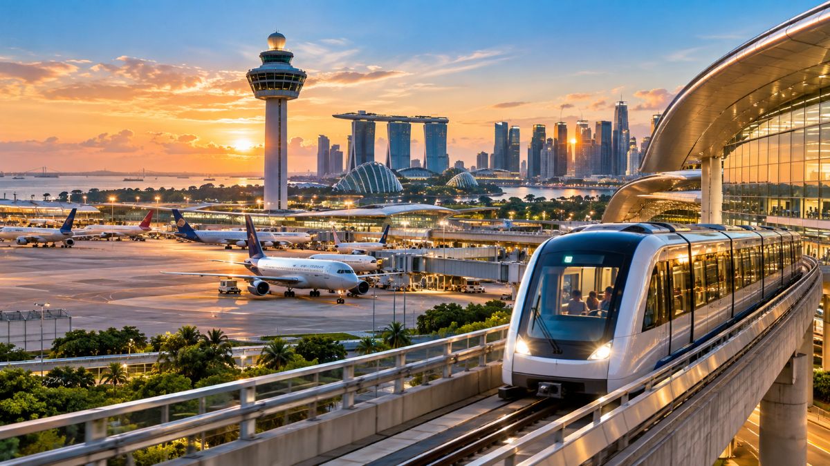 Modern electric train servicing kuala lumpur international airport passengers departing platform at railway terminus - travel and tour world Modern electric train servicing kuala lumpur international airport passengers departing platform at railway terminus