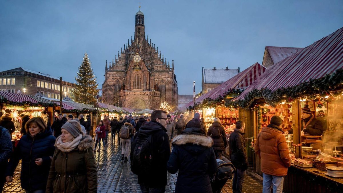 Nuremberg christkindlesmarkt at winter dusk