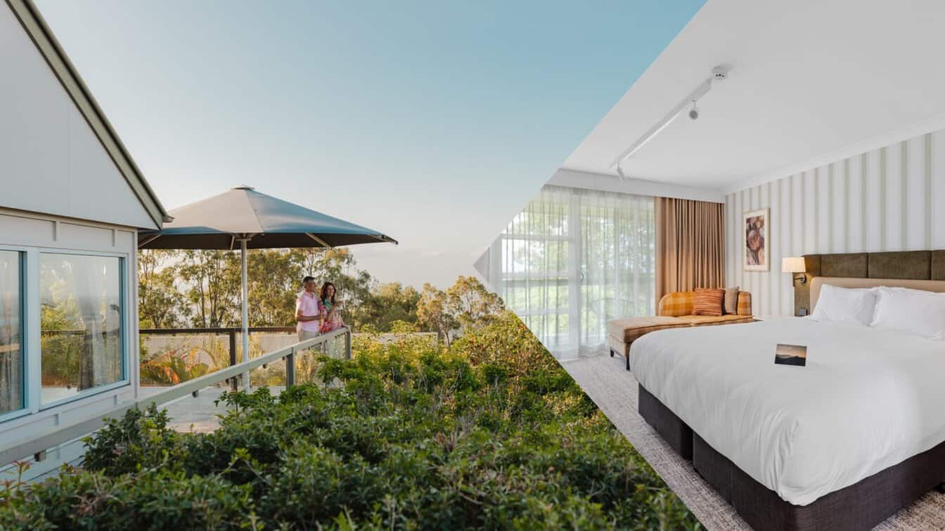 Peppers clear mountain luxury resort room with balcony views over queensland hinterland