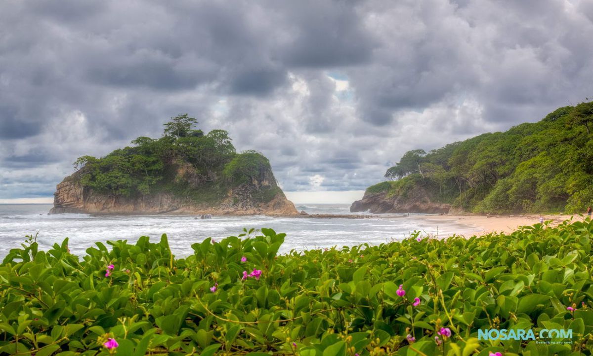 Scenic view of playa pelada and coastal cliffs in nosara, costa rica.