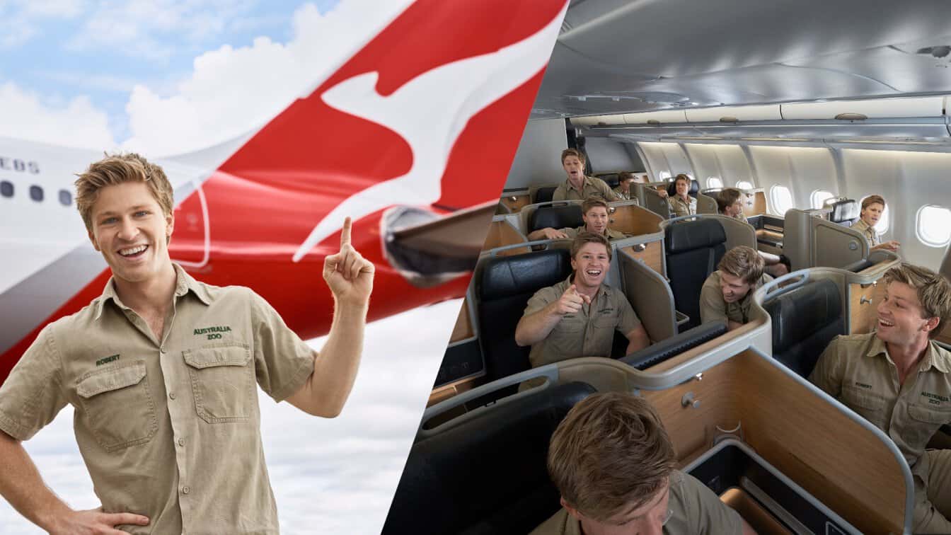 Robert irwin joins qantas australia tourism campaign promoting travel experiences onboard qantas aircraft