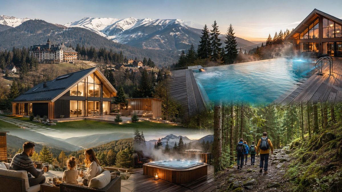 Romanian mountain resort villas with heated pool and carpathian scenery