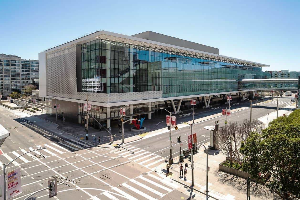 Aerial view of moscone center in san francisco.