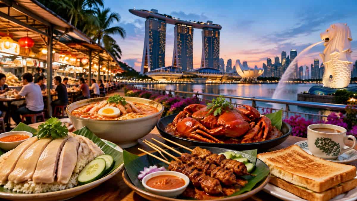 Singapore local dishes overlooking bay