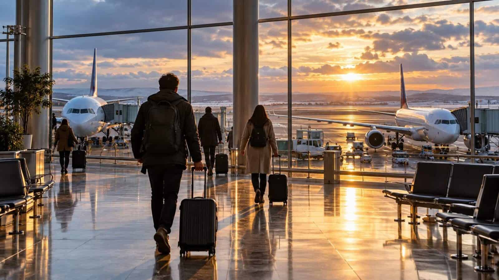 Travellers at an international airport during a year of slower global tourism growth