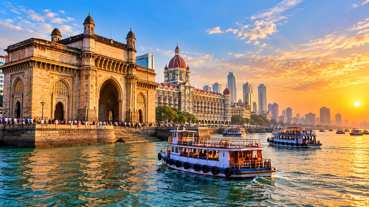 Travellers exploring mumbai's heritage landmarks, arabian sea waterfront, haji ali, bandra-worli sea link and gateway of india