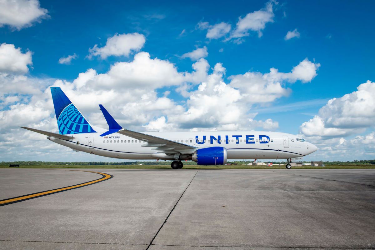 United Airlines aircraft at international airport terminal
