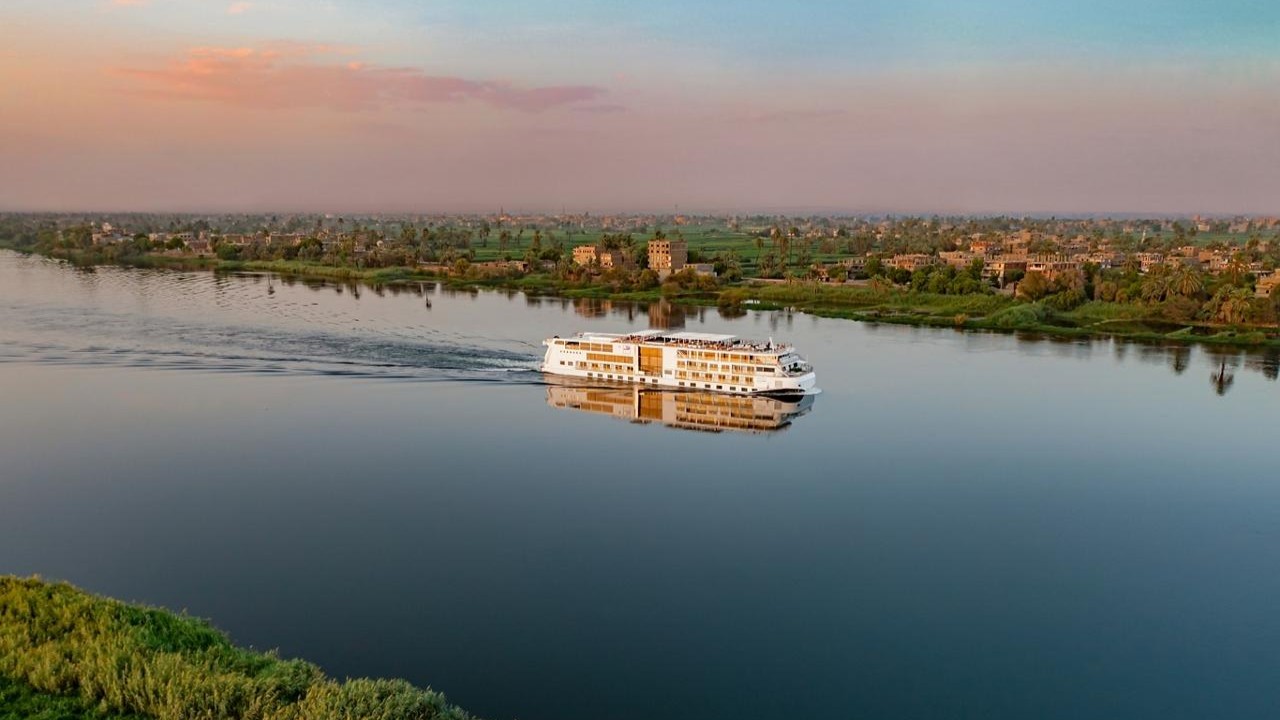 Viking sekhmet luxury nile river cruise ship sailing in egypt