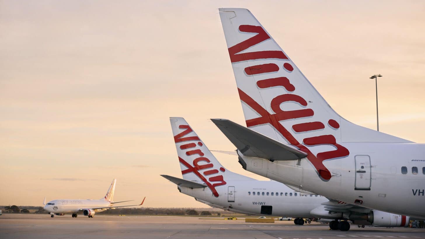 Virgin australia aircraft preparing for spring holiday flights during peak school holiday travel period