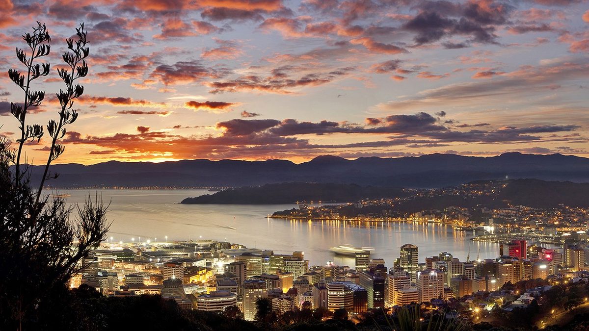 Wellington new zealand harbour skyline at sunset showcasing north island travel experiences