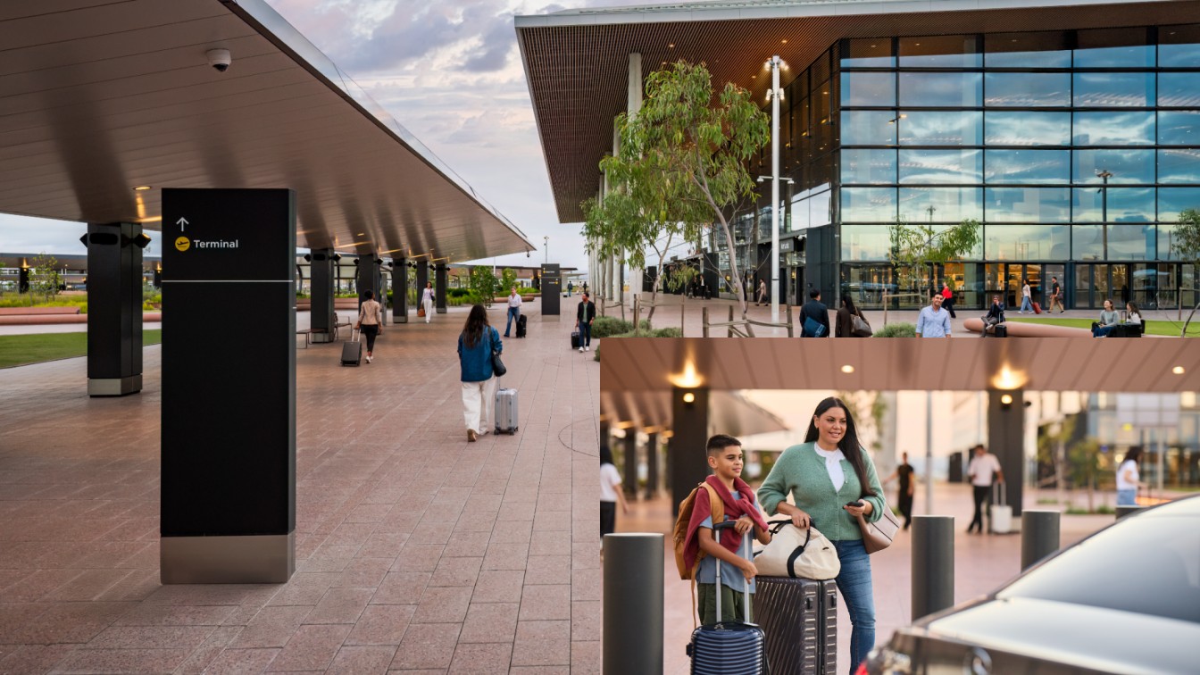 Western-sydney-international-airport-uber-passenger-transport-services-terminal - travel and tour world Western sydney international airport terminal with passengers and uber transport services supporting airport travel connections