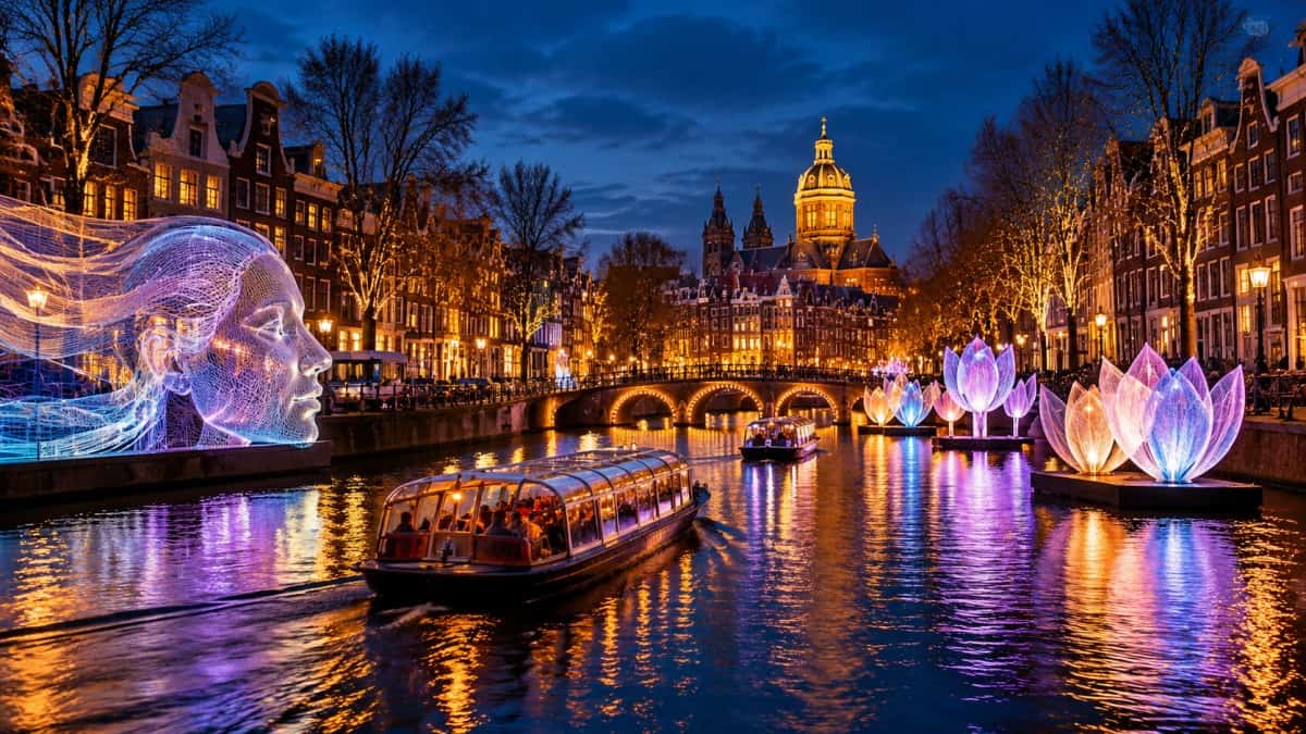 Beautiful lights - travel and tour world Illuminated canal art installation boat