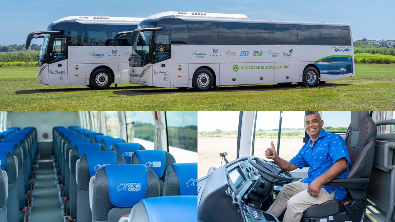 South sea cruises electric coaches supporting sustainable island transfers in fiji