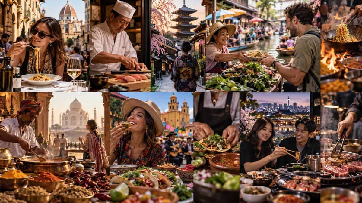 Food tourism - travel and tour world Global travellers exploring food tourism experiences across major culinary destinations.