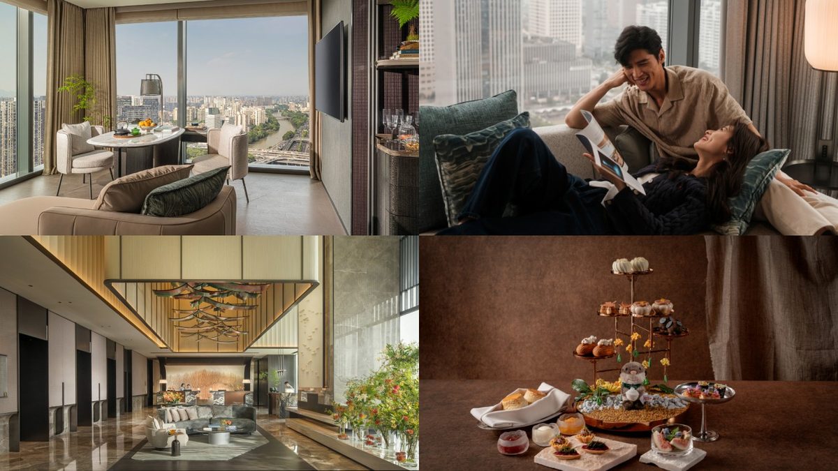 Four seasons hotel hangzhou guest room, romantic couple, luxury lobby and autumn afternoon tea in hangzhou, china.