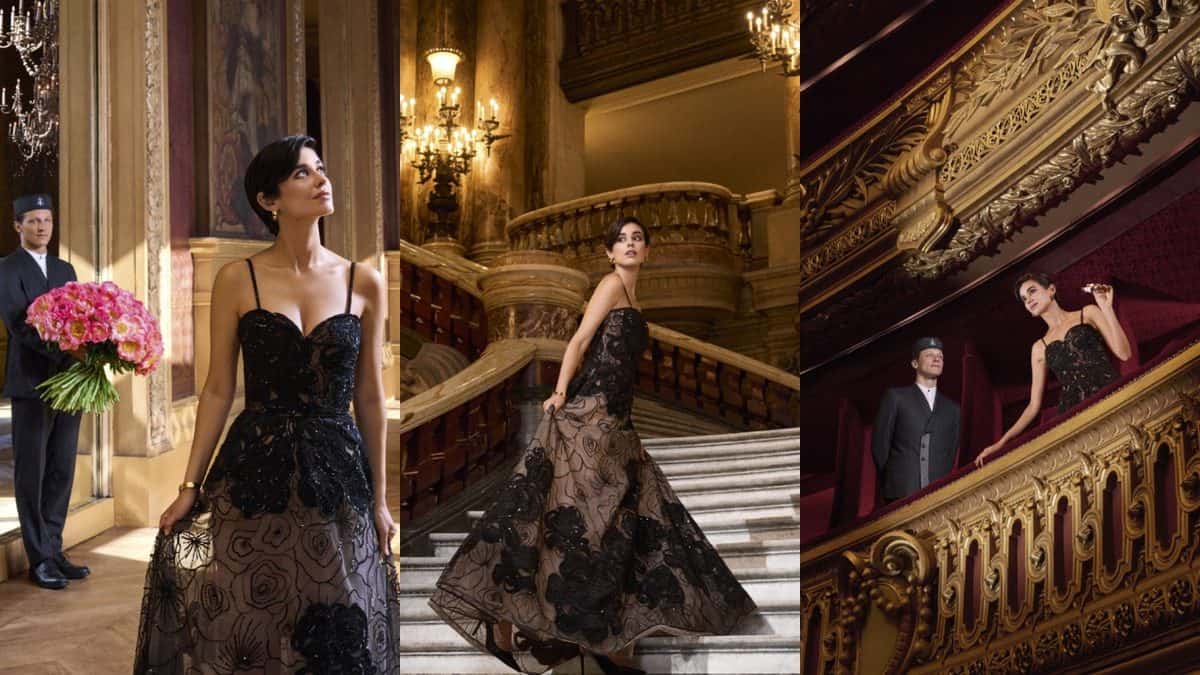 Elegant guest in ornate parisian interiors highlighting four seasons hotel george v, paris and its paris opera partnership.