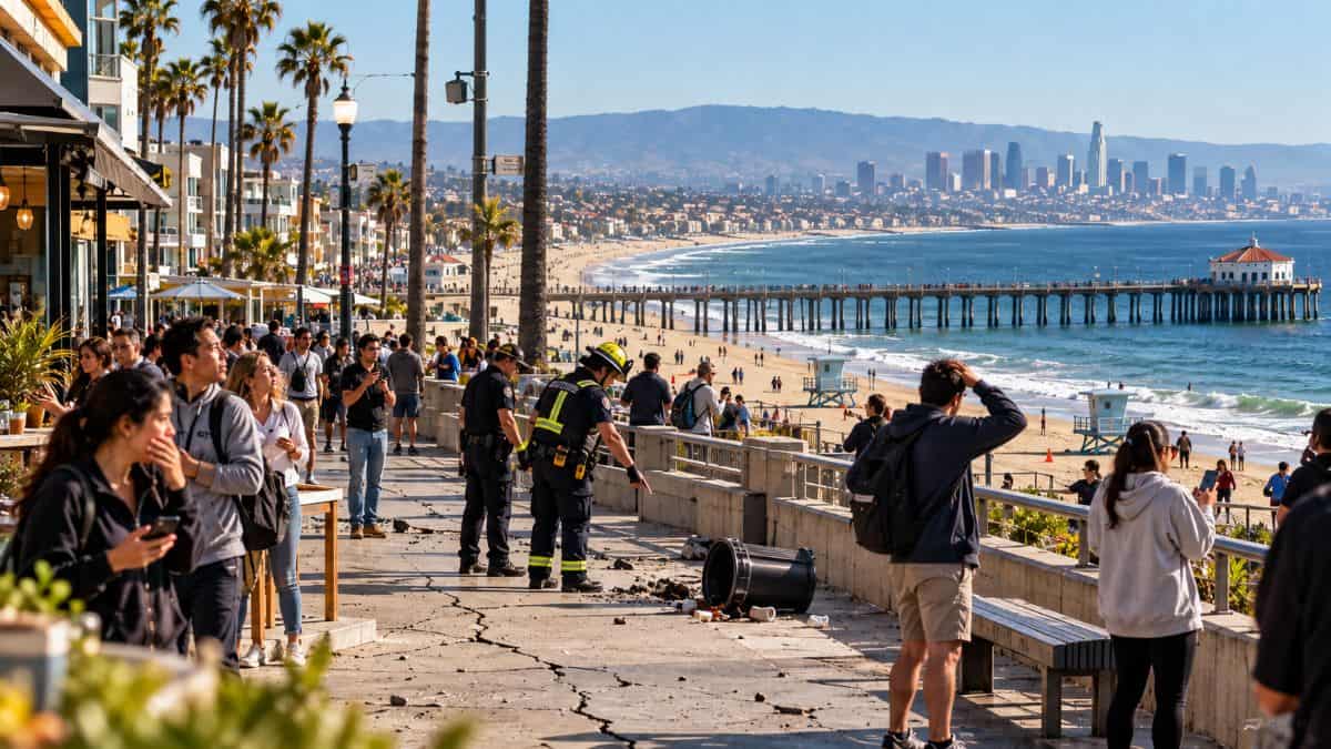 Hermosa beach and los angeles south bay coastline after a minor earthquake