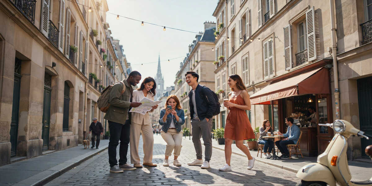 Friends enjoying group travel in europe