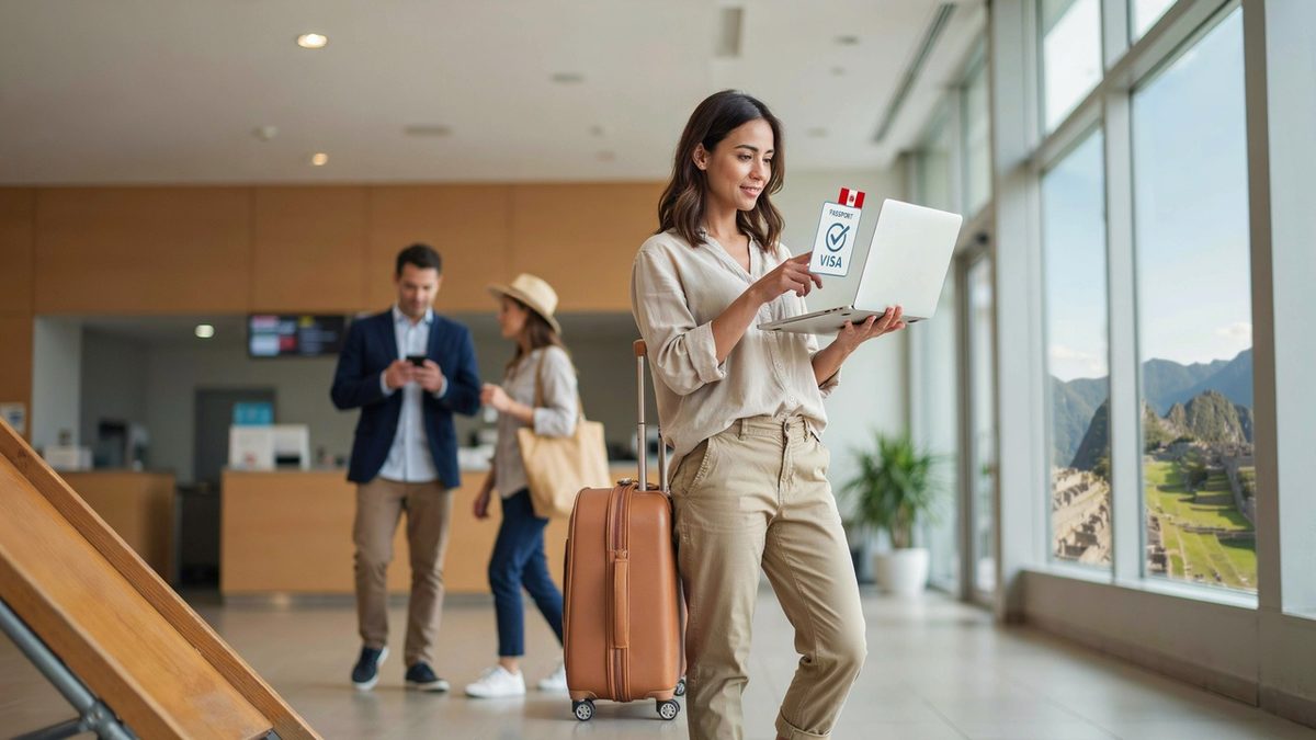 Woman with laptop at airport