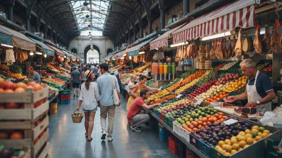 People walking in food market