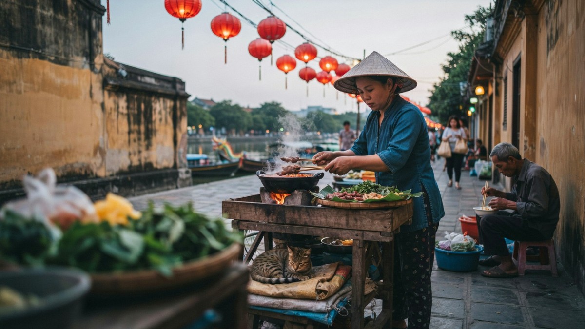 Woman cooking at street stall