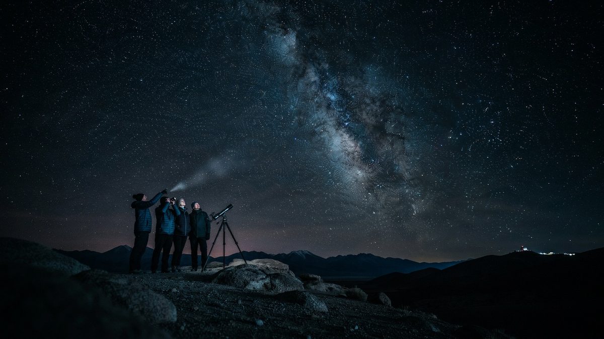 Stargazers looking at starry night