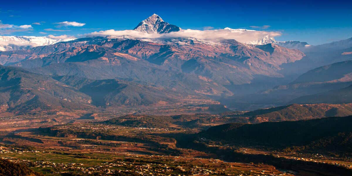 Nepal himalayan landscape view - travel and tour world Nepal himalayan mountain landscape showcasing scenic peaks and valleys
