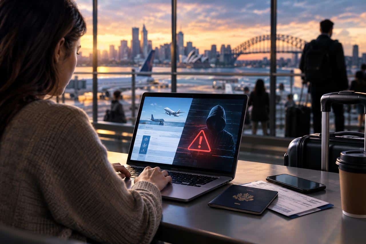 Cyberstrikes scams in oceania - travel and tour world A woman working in laptop get attacked by malware