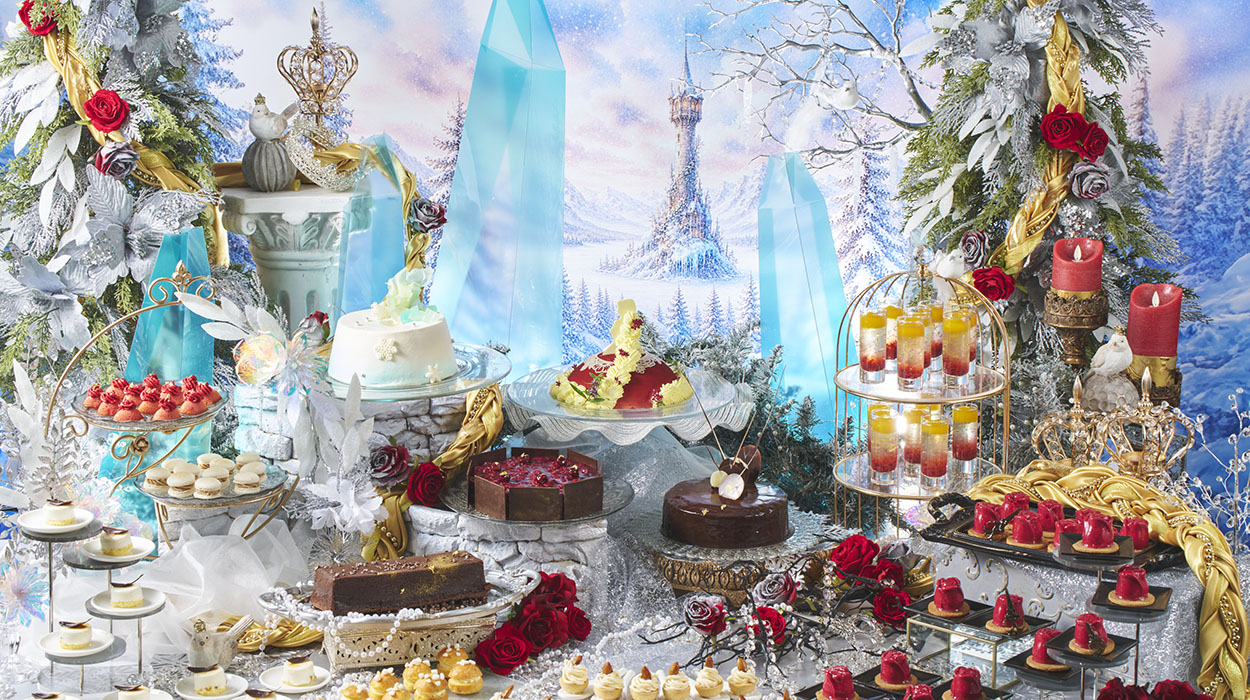 Hilton hotel - travel and tour world Rapunzel-inspired lunch and sweets buffet at doubletree by hilton okinawa chatan resort in japan, featuring colourful fairy-tale desserts and themed pastries.