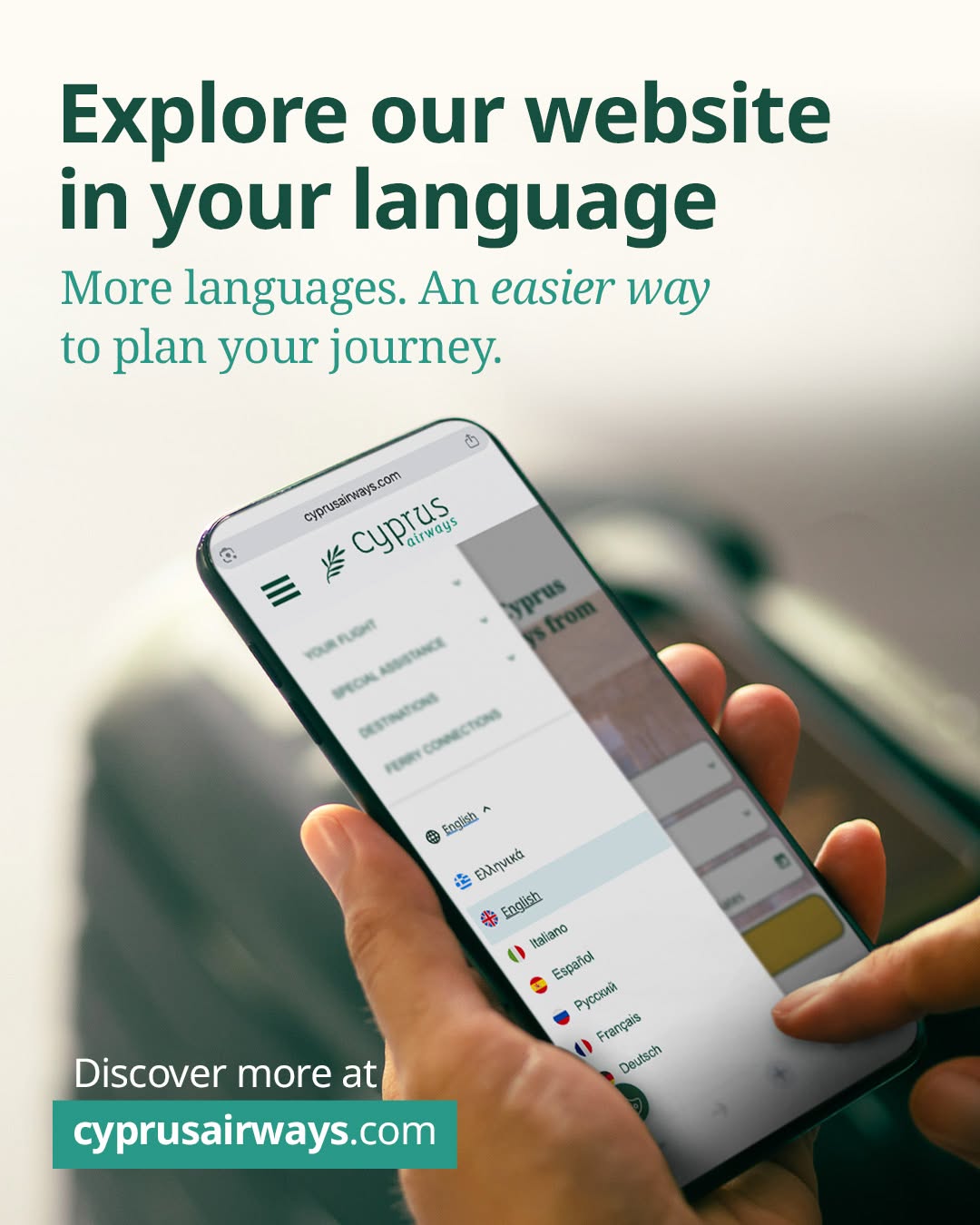 : Cyprus Airways aircraft representing the launch of five new website languages for international flight booking.
