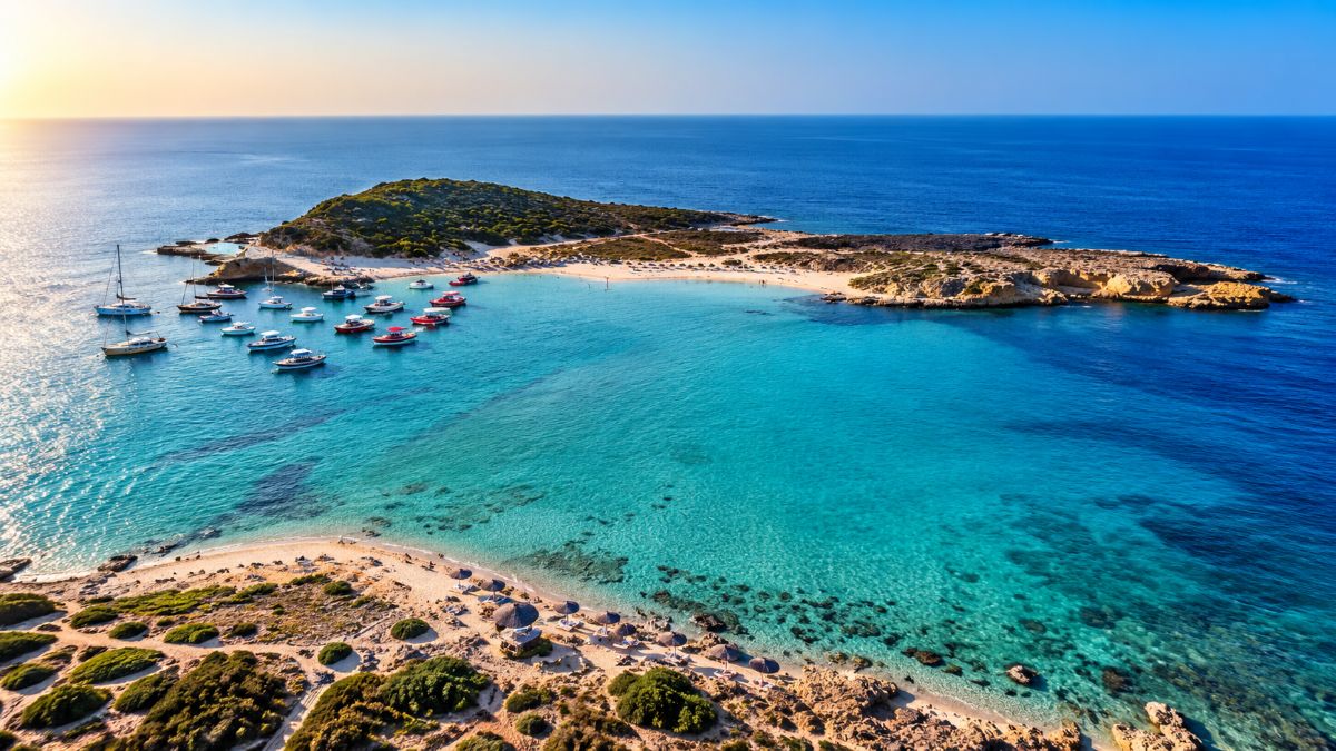 Aerial panoramic view of a mediterranean coastal harbour connecting european travel routes between cyprus and spain