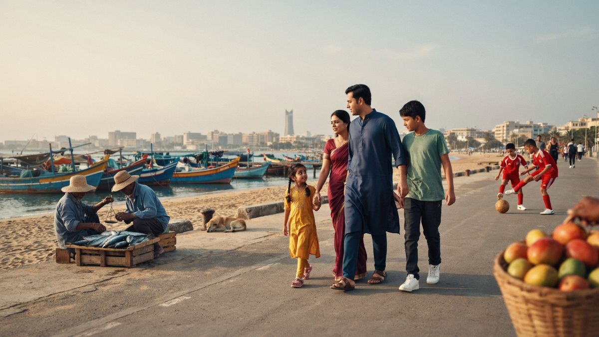 Indian visitors explore dakar’s waterfront ahead of senegal’s 2026 youth olympic games.