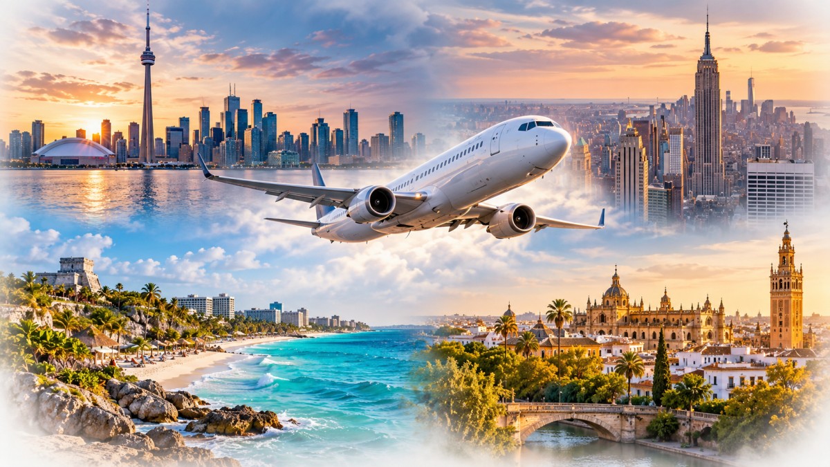 Air canada global travel destinations - travel and tour world Airplane flying over north american cities
