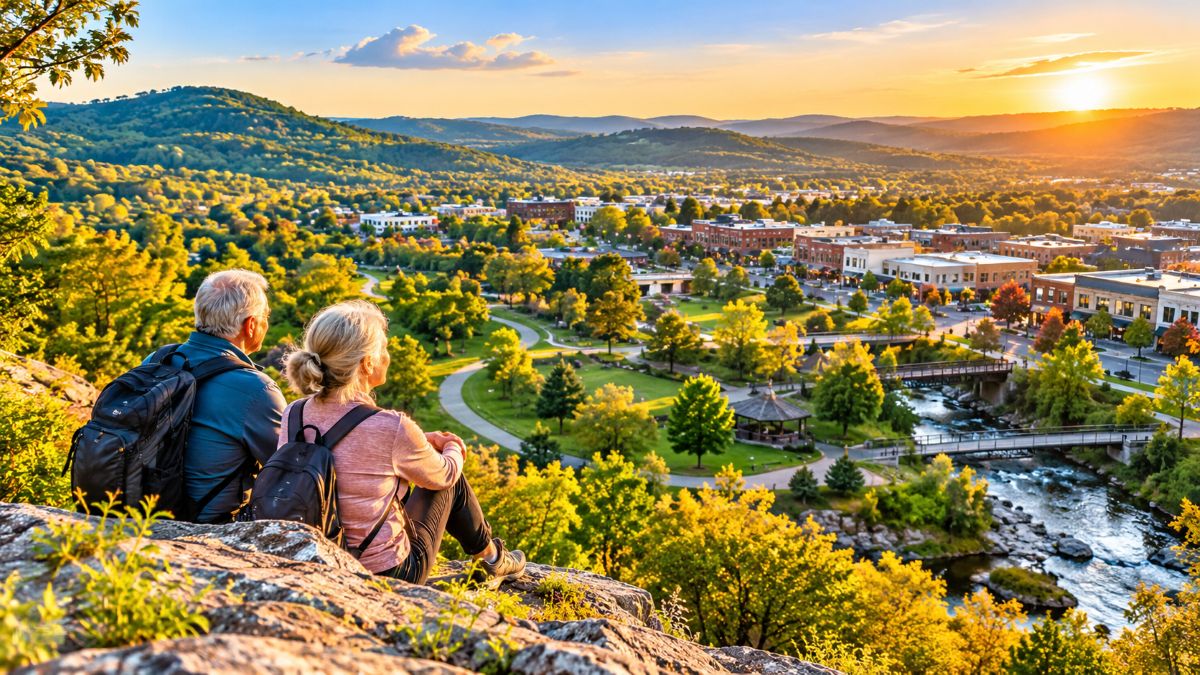 Downtown springdale in the ozarks with green mountain scenery, walking trails and welcoming outdoor spaces for retirees seeking affordable living and senior-friendly attractions