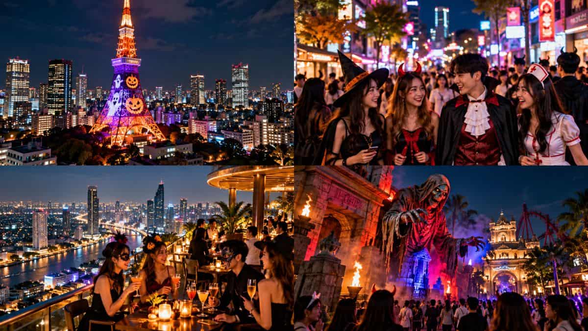 Asian halloween nightlife collage - travel and tour world Tokyo, seoul, bangkok and singapore compared through halloween attractions, nightlife and hotel experiences.