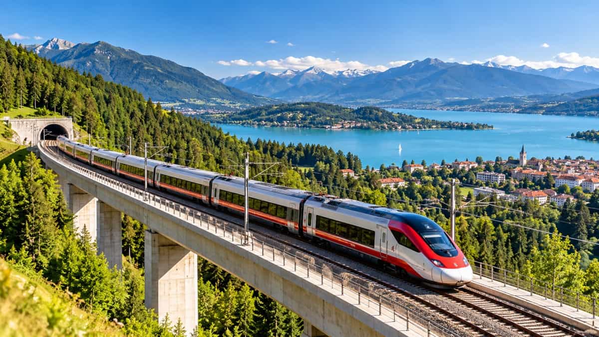 Austrian train crossing scenic alpine viaduct 1 - travel and tour world High speed train on bridge