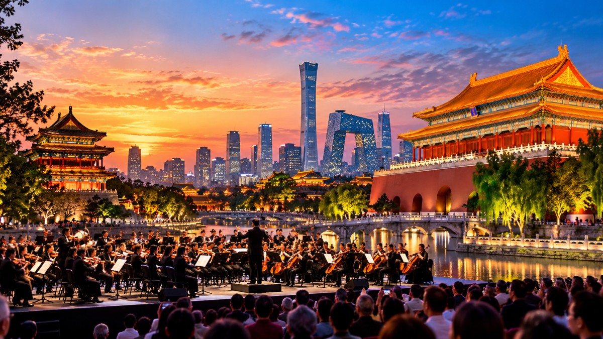 Beijing music festival outdoor concert - travel and tour world Orchestra performing at beijing music festival