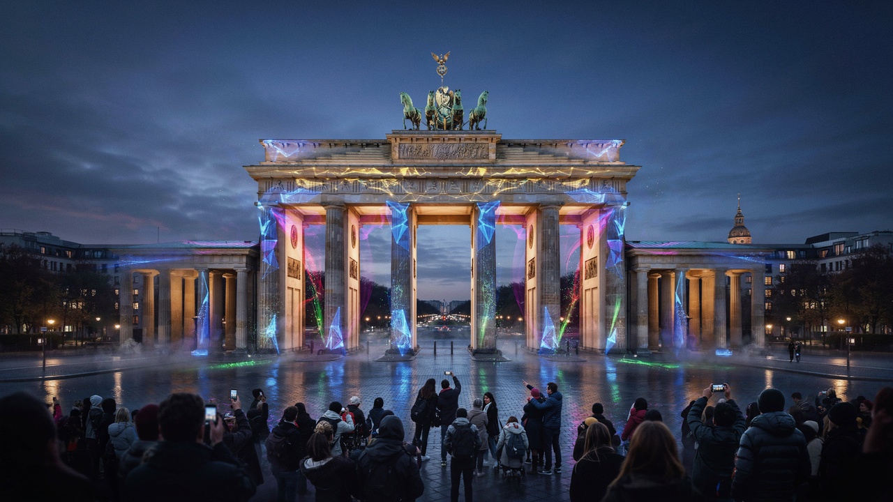 Berlin festival of lights illuminates germany’s historic capital at night - travel and tour world Brandenburg gate illuminated with colourful projection mapping during berlin festival of lights in germany