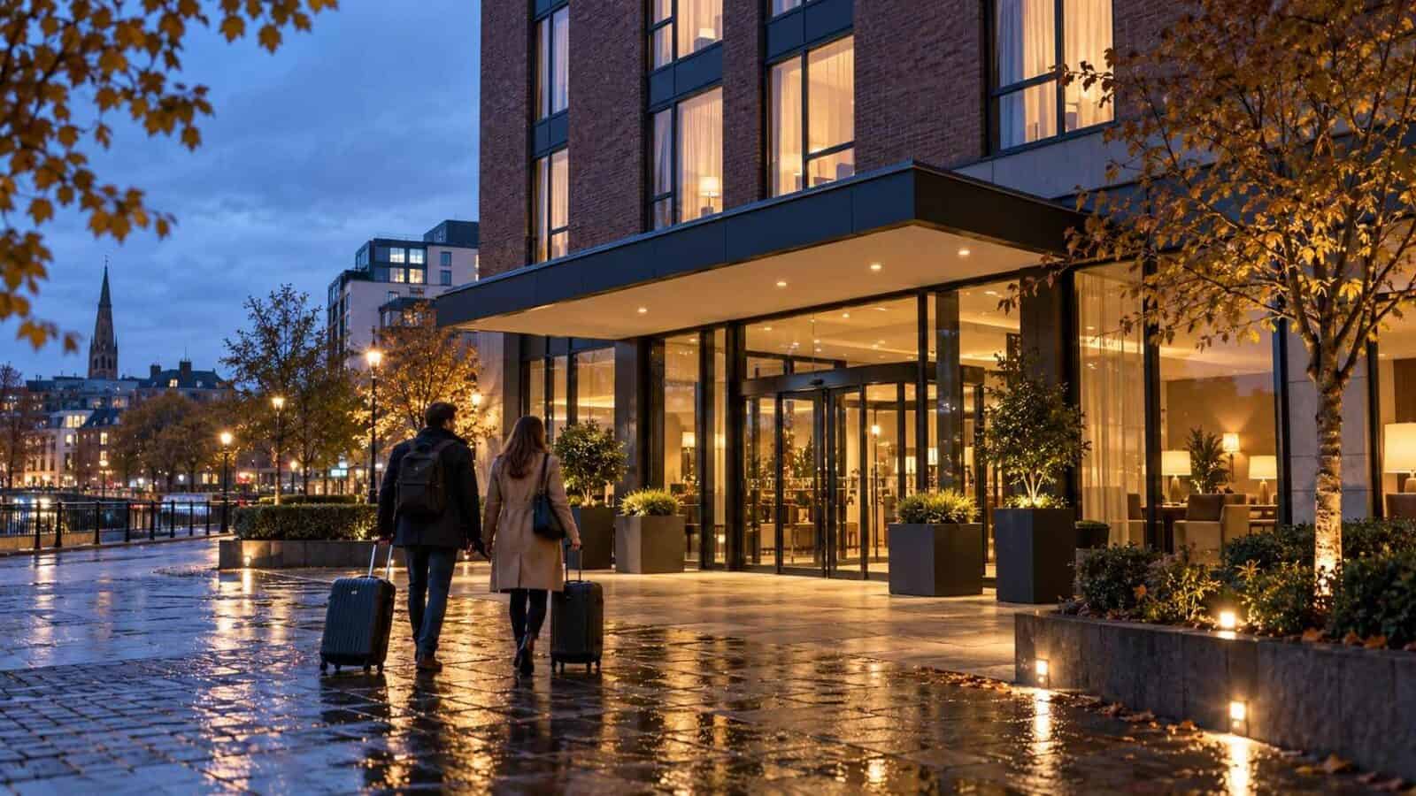 Editorial illustration of a british city hotel supporting the uk hotel deal in bristol and plymouth.