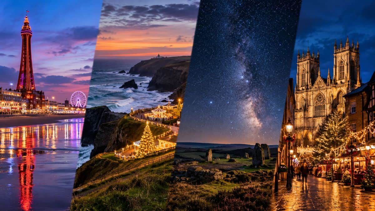 Britain after dark - travel and tour world Blackpool illuminations, cornwall's winter coast, Northumberland's dark skies and York's festive lights.
