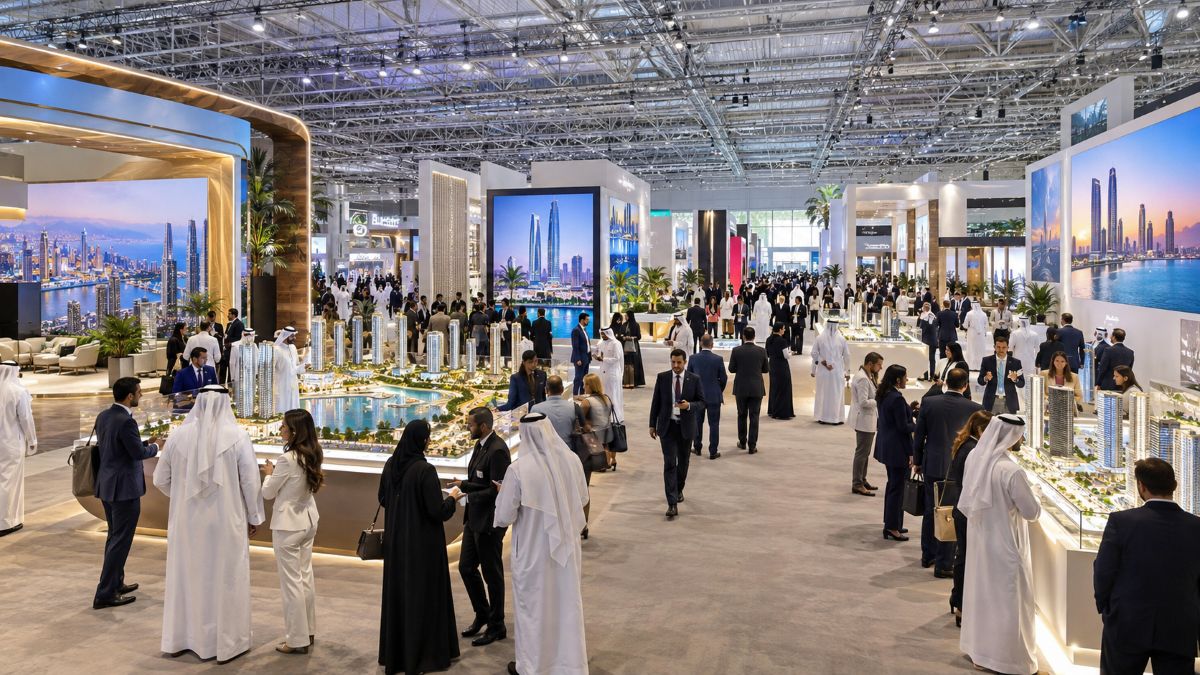 Bustling modern architecture expo